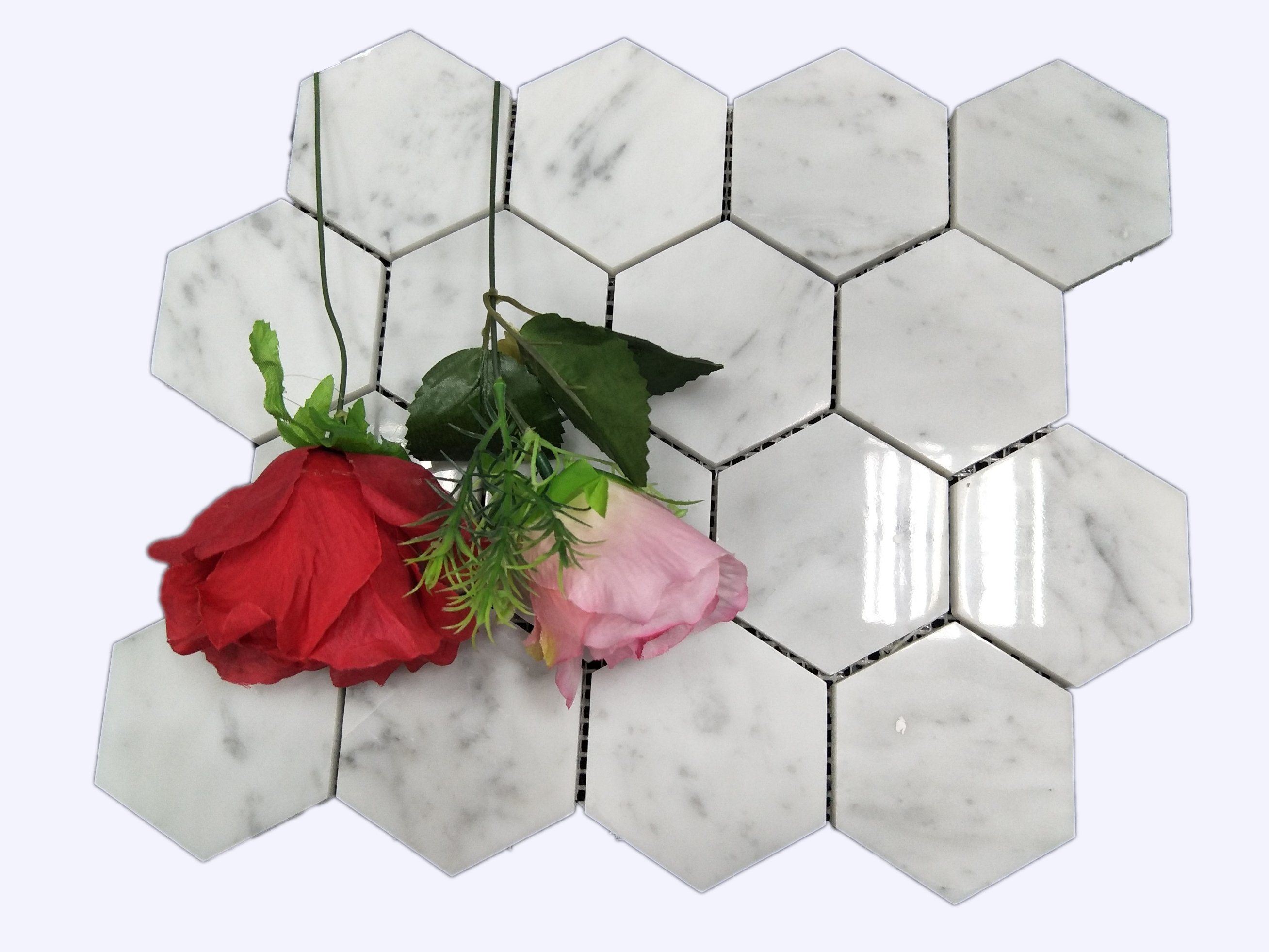 Hexagonal Carrara White Marble Mosaic for Decoration