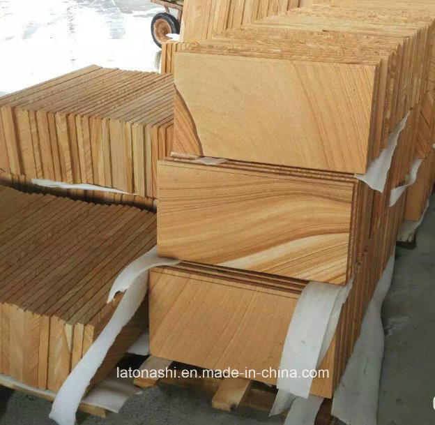 Yellow/Beige Wood Vein Rainbow Sandstone for Floor/Wall Tiles