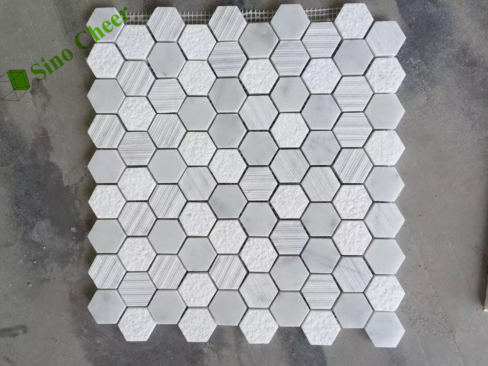 Bianco Carrara White Marble Mosaic Tile, Mosaic Wall Decoration