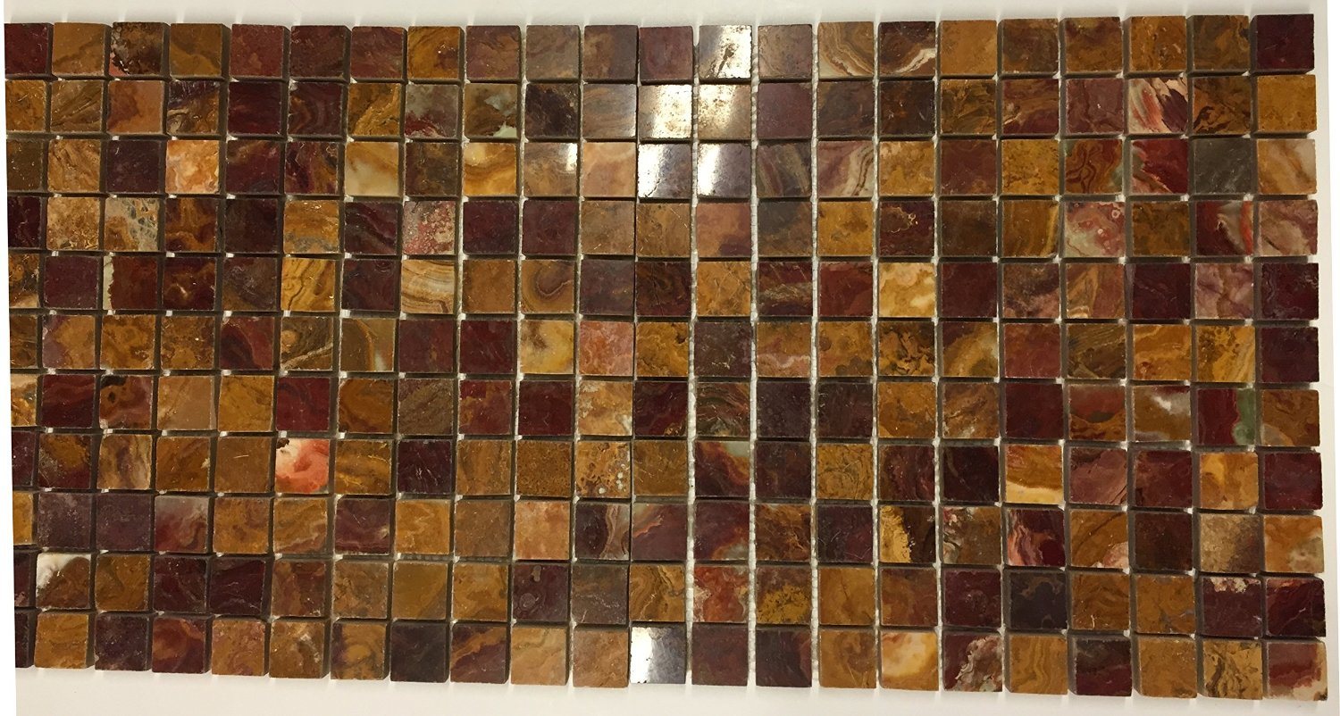 Red Onyx 1X1 Polished Mosaics Meshed on 12