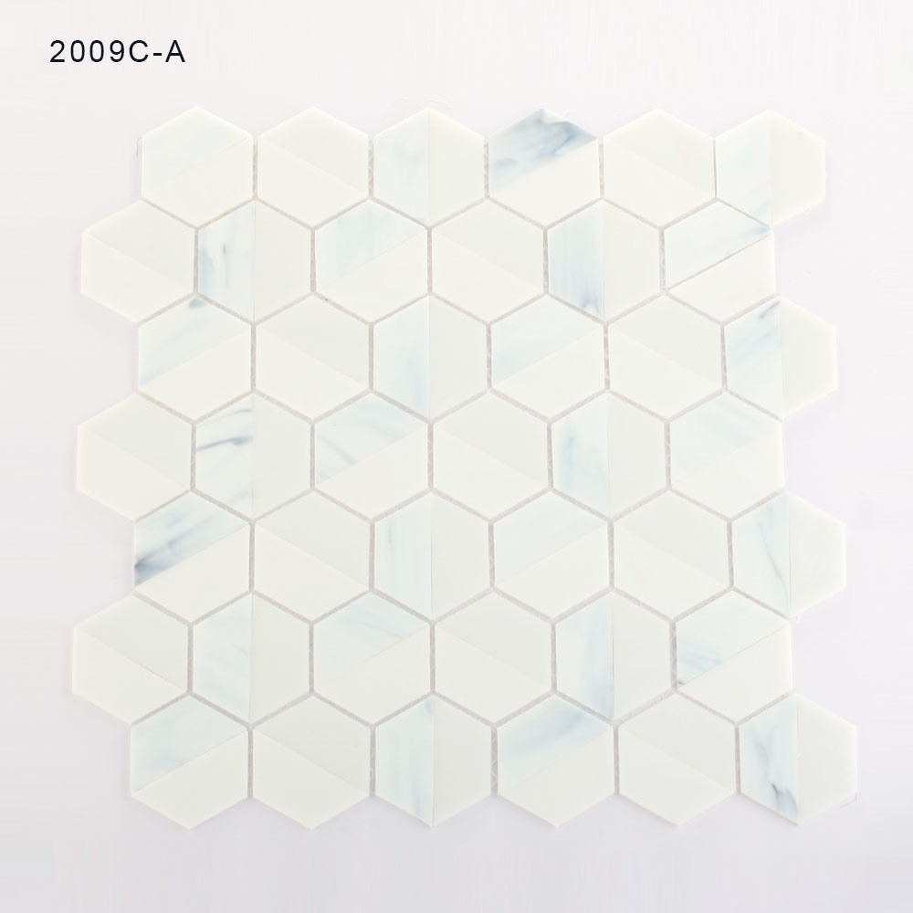 White Color Hexagon Stained Glass Tile Mosaic for Bathroom Wall