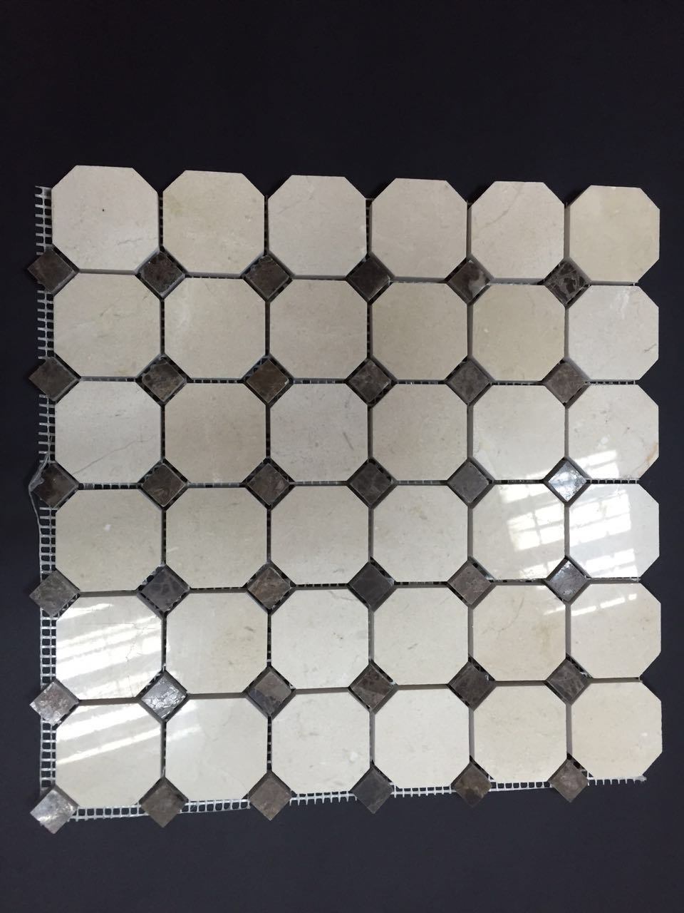 Cream Marfil Marble Octagon Mixed Emperador Dark Mosaic Tile