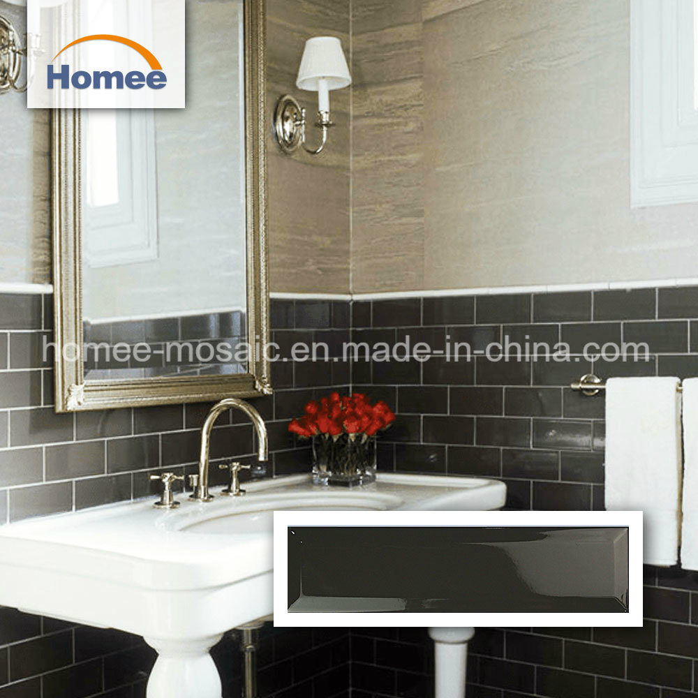 Washroom Dark Brown Mosaic Ceramic Tile Beveled Ceramic Subway Tile