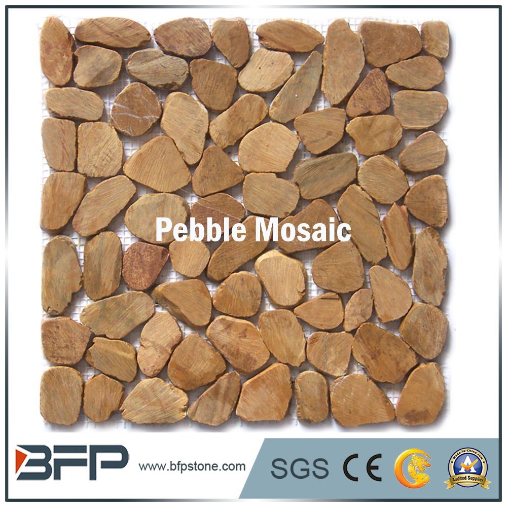 Beige Color Sliced Pebble Mosaic Tile