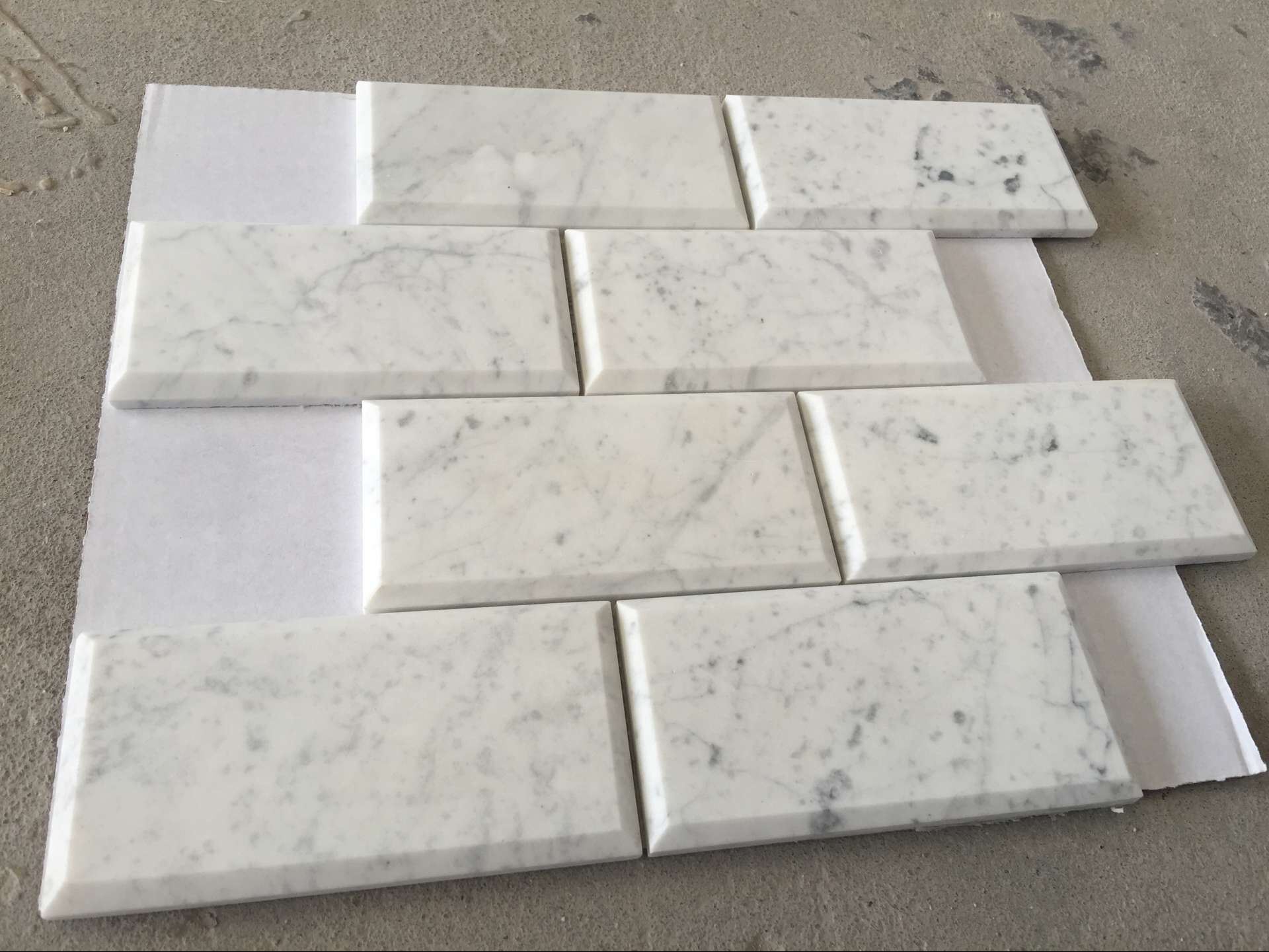 Carrera White Marble 3X6''deep Beveled Brick Mosaic Tile