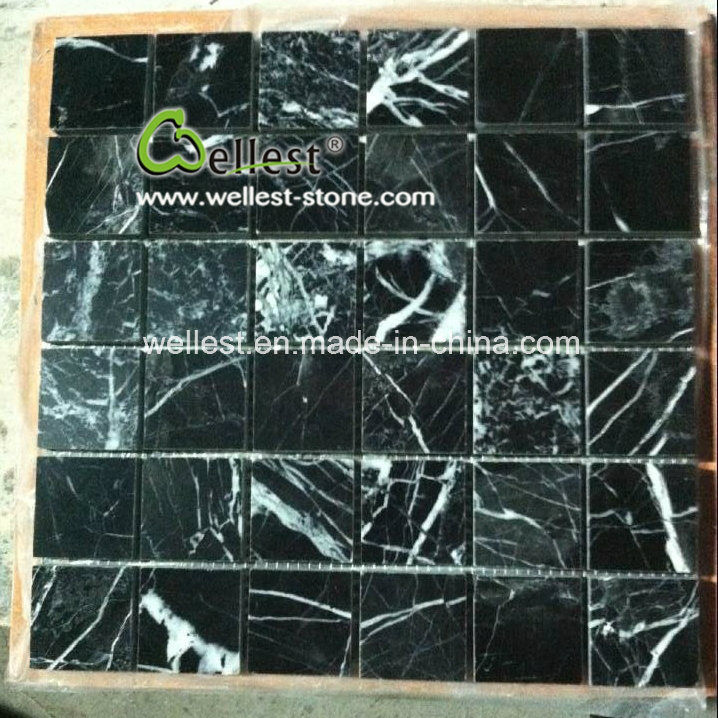 M501 Black Marquina Marble Mosaic for Kitchen Bathroom Washing Room Wall Cladding