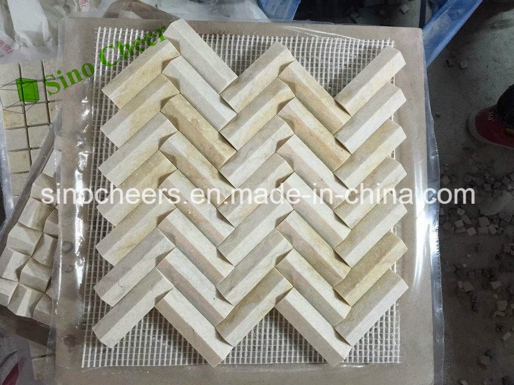 3D Herringbone Knitted Beige Marble Mosaic