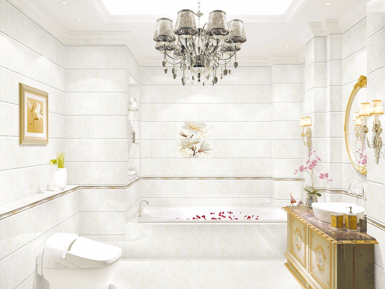 White Marble Look Ceramic Wall Tile for Bathroom Decoration