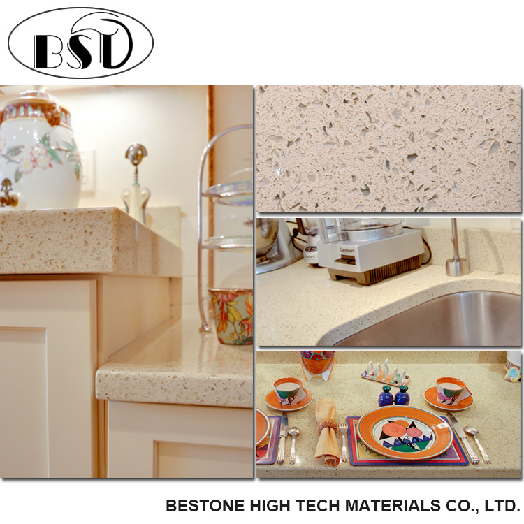 Beige Diamond Quartz Bathroom Vanity Tops 60 in