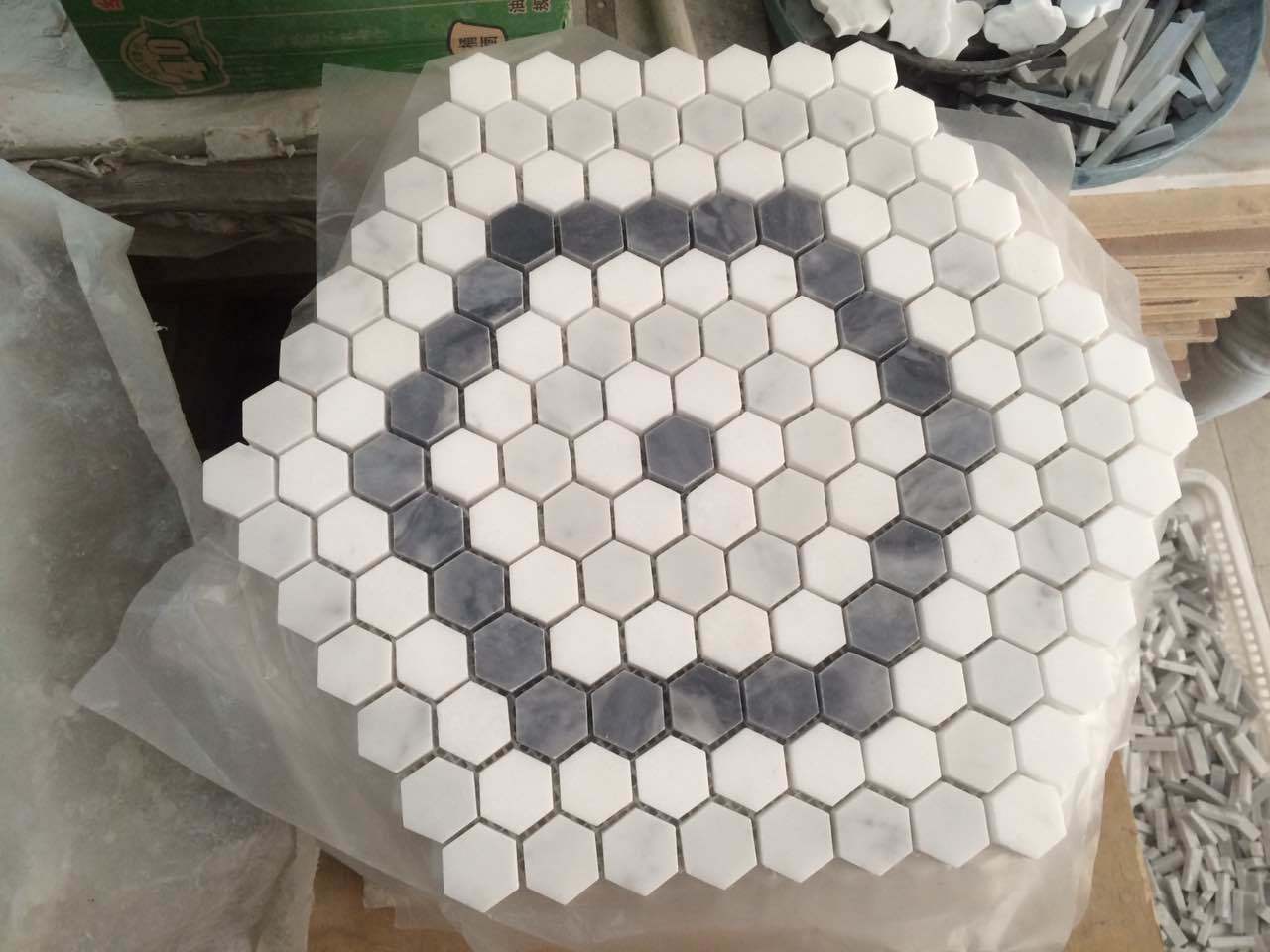 Hexagon Carrara White and Grey Marble Mosaics Tile