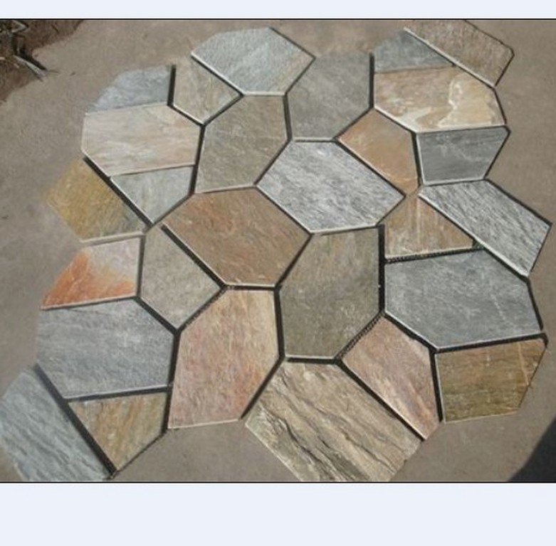 Yellow/Black/Rusty/Beige/Green Slate Random Size Tiles Crazy Paving