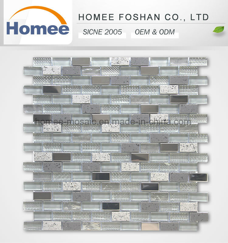 Mix Colour Wall Tile Metal Slate Crystal Glass Strip Mosaic