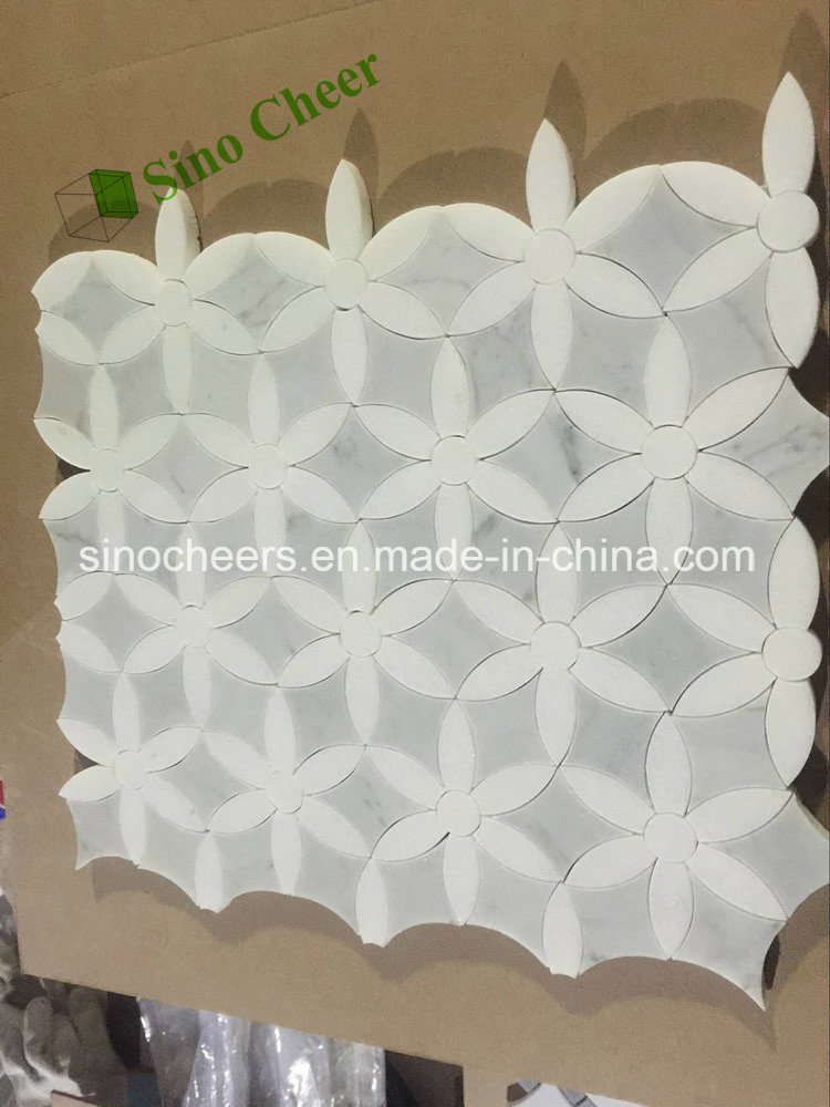 Carrara Grey and Thassos White Flower Design Mosaic Non-Slip Bathroom Floor Tiles