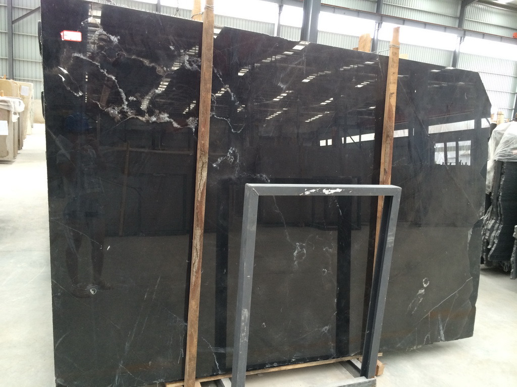 Hot Cross Cut Polished Wood Grain Black Marble Floor Wall Tiles