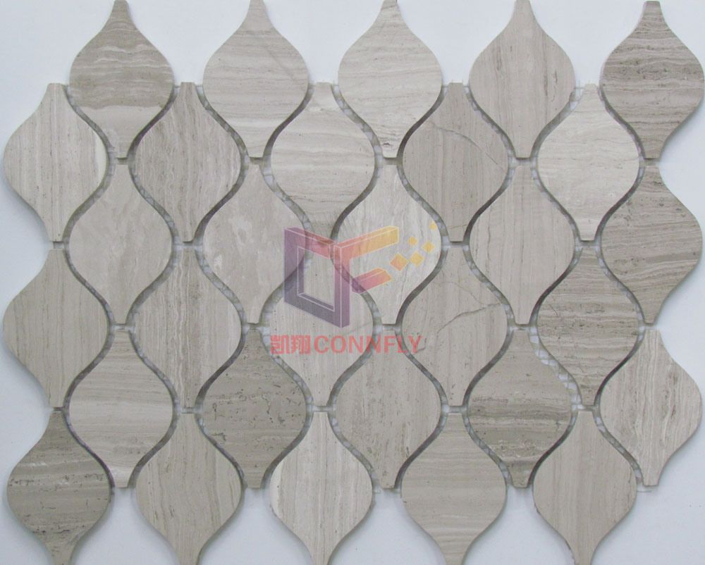 Water Jet Cutting Natural Wooden Pattern Marble Mosaic (CFS1087)