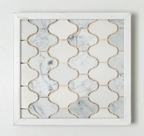 Mini Stone Arabesque Marble Tile Mosaic, Thassos/Carrara Polished