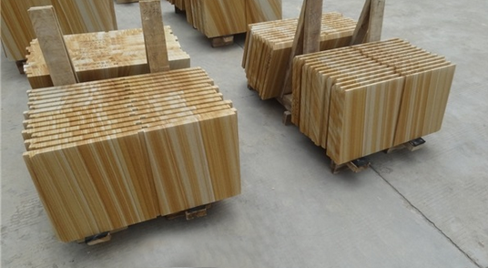 Chinese Yellow Wooden Sandstone Slabs Tiles