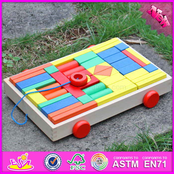 2017 Wholesale Wooden Children's Building Blocks, Pull Car Designed Wooden Children's Building Blocks for Sale W13c031