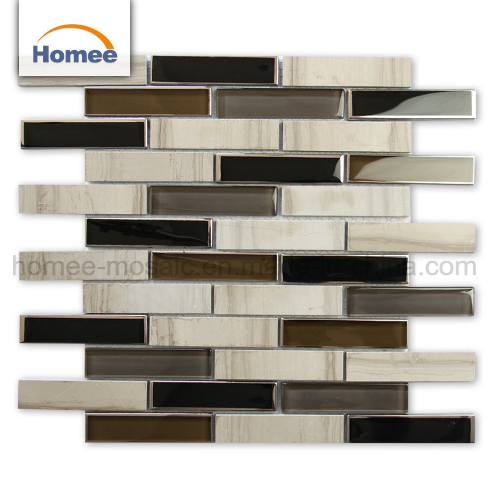 Hot Sale Light Brown Glass Stone Random Strip Mosaic Tile