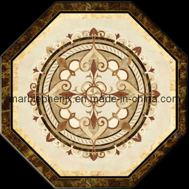 Marble Water-Jet Medallion Tile with Flower Pattern (Mosaic-111)