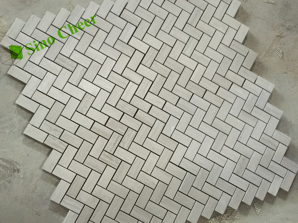 Wholesale Goods White Wood Vein Herringbone Decorative Marble Mosaic