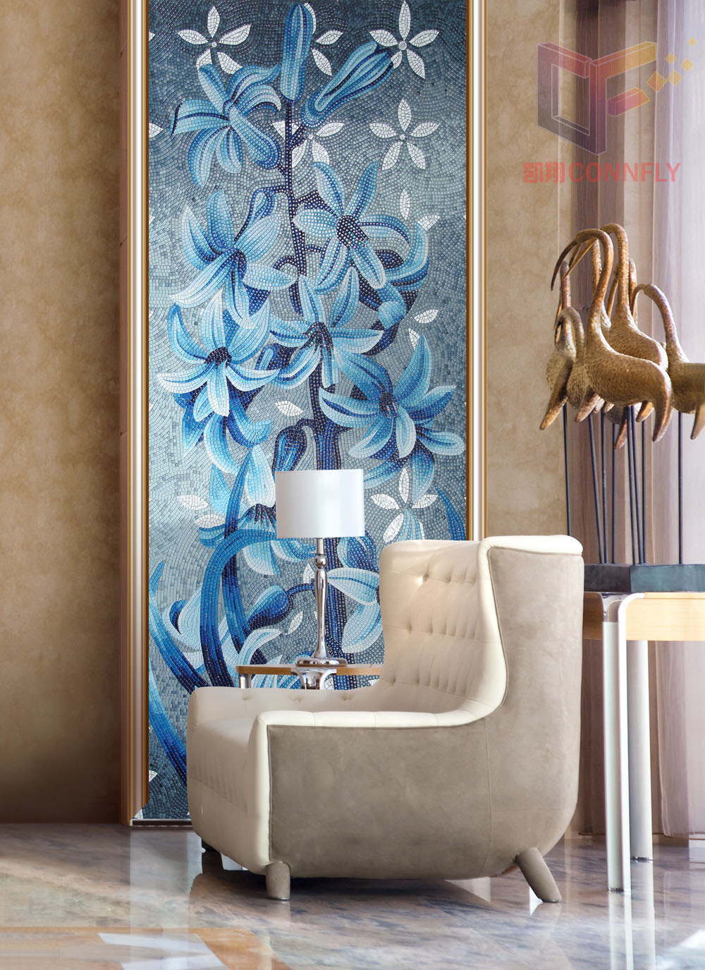 Blue Flower Hand Cut Crystal Art Mosaic Tile (CFD21)