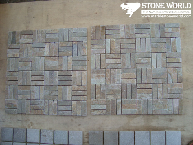 Brown Grey Slate Mosaic Tiles for Wall Decoration (mm065)