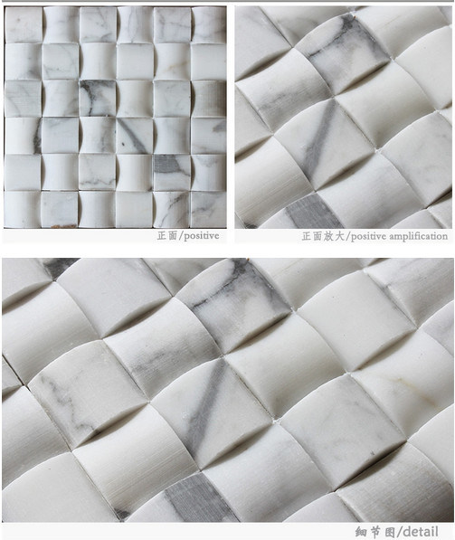 Polished 3D White Ariston Marble Mosaic Tile for Kitchen and Bathroom