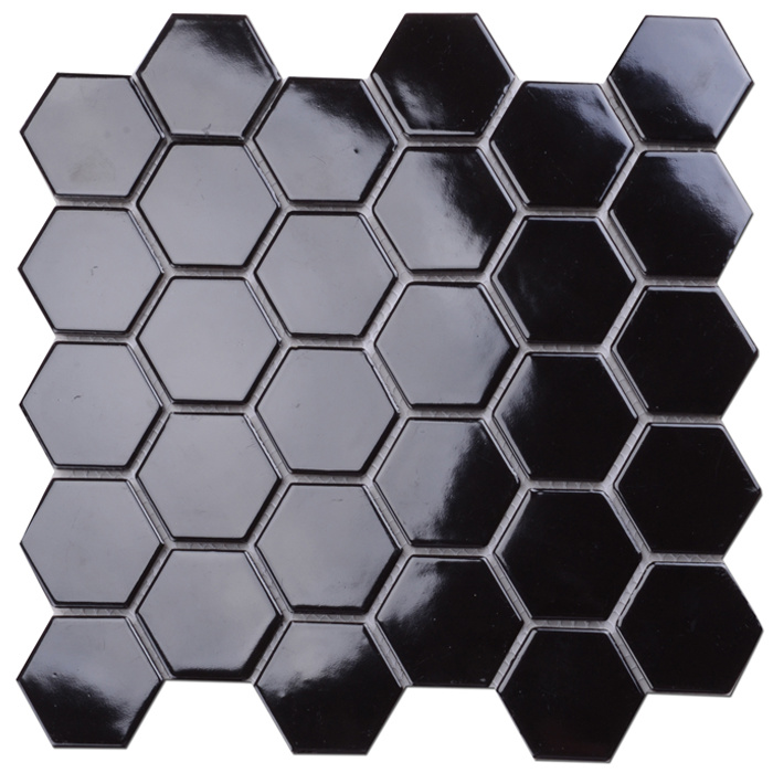 305X305mm Colored Glow in The Dark Black Ceramic Hexagon Mosaic