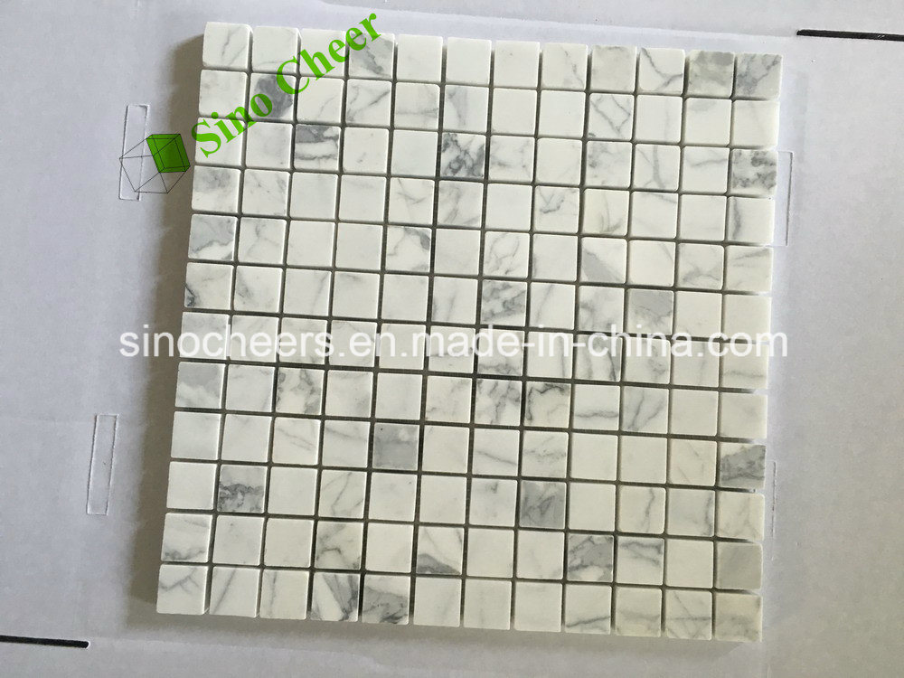 Honed Statuary Italian Calacatta White Stone Mosaic for Family Marble Floor