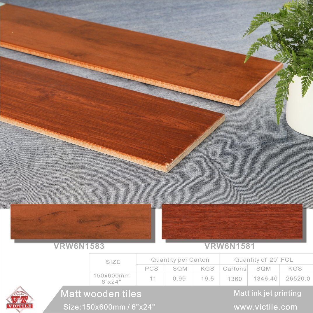 Building Material Wood Ceramic Floor Tile for Decoration (VRW6N1583, 150X600mm/6''x32'')