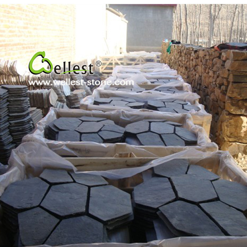 Irregular Black Slate Flagstone for Outdoor Paving (S018 black slate flagstone)