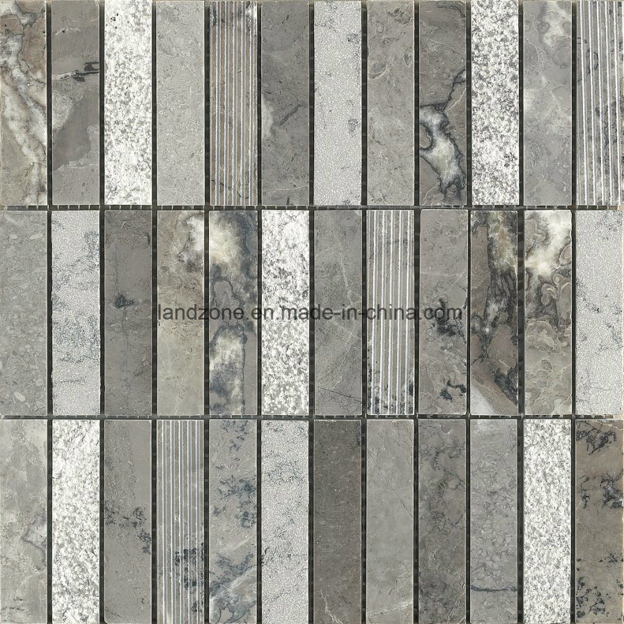 Stacked Pattern Gray Marble Stone Mosaic Tile for Interior Design