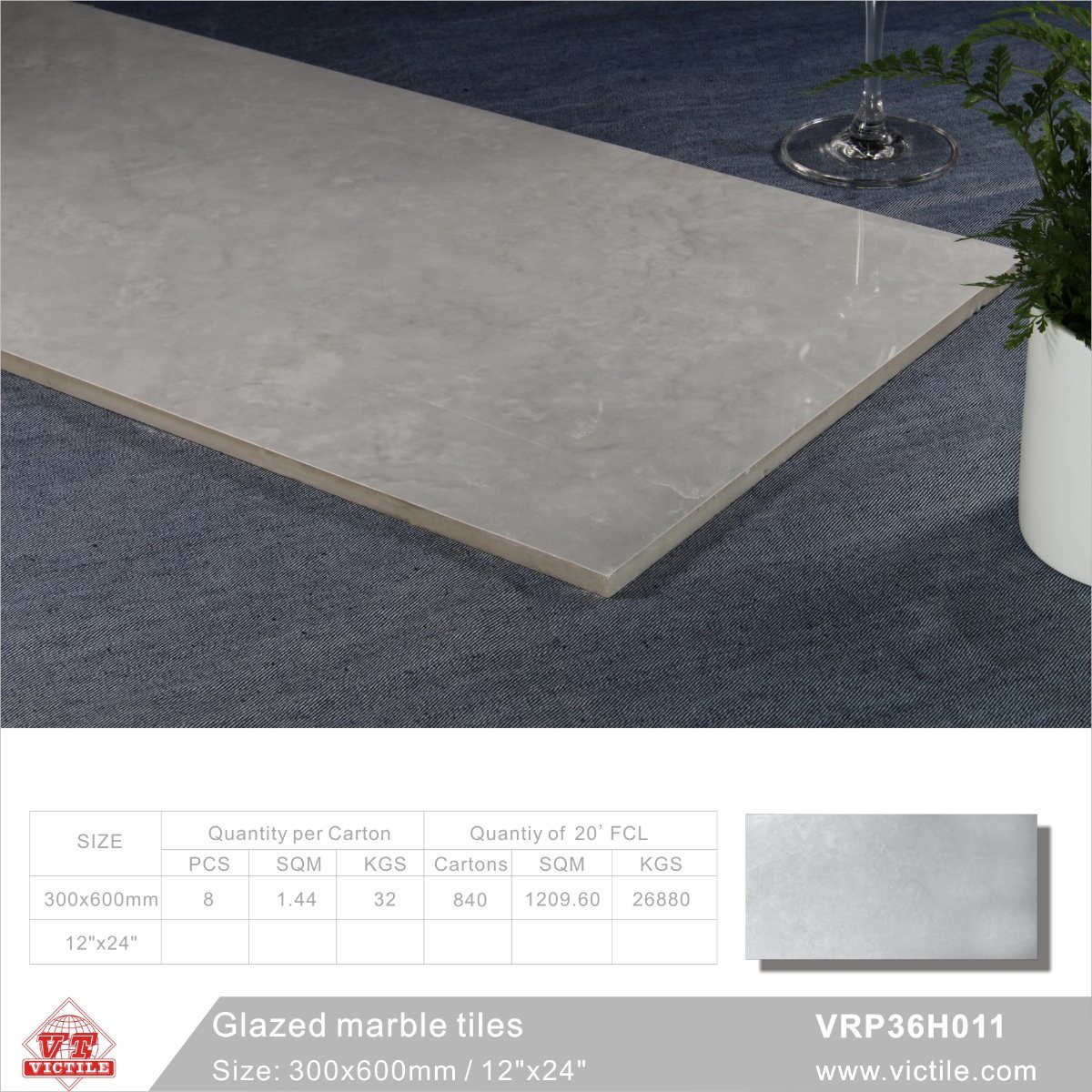 Building Material Marble Stone Glazed Polished Porcelain Floor Tile (VRP36H011, 300X600mm/12''x24'')