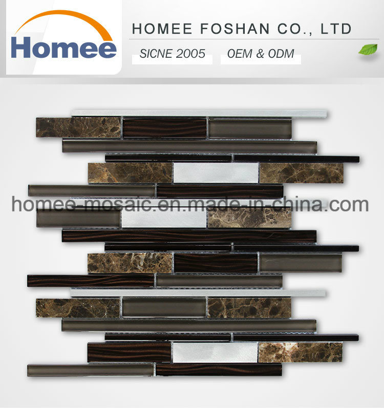 Wholesale Bathroom Decorative Strip Mixed Brown Glass Mosaic Tile