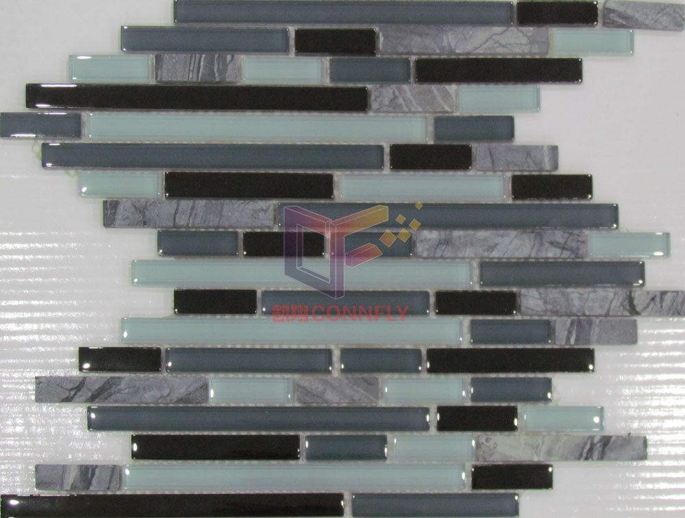 Strip Grey Marble Mix Glass Mosaic Tile (CFS592)