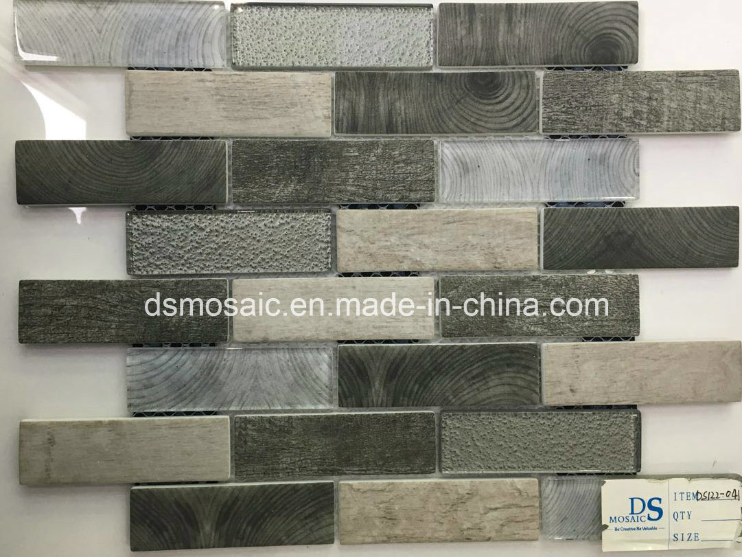 Newest Technology Interlocking Gray Wooden Glass Mosaic Tile