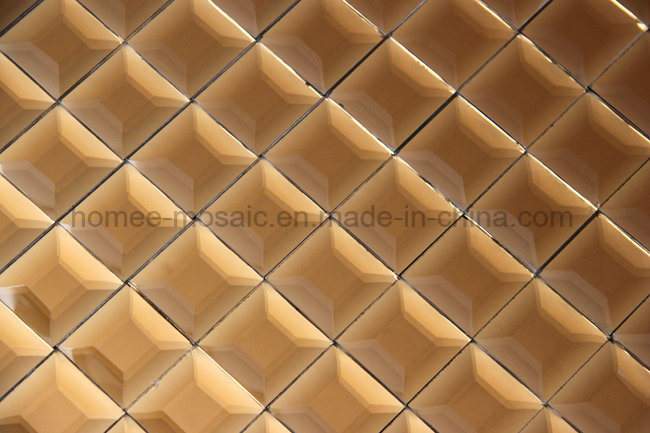 Beveled Orange Glass Mirror Mosaic Tile for Decoration