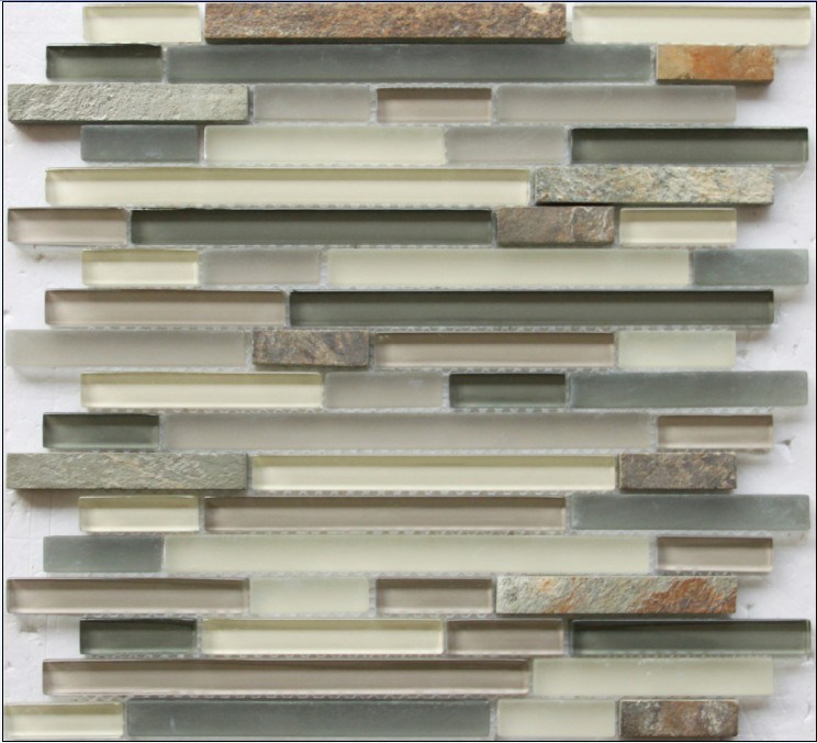 Beautiful Design Strip Tile Glass and Stone Kitchen Tile Glass Mosaic Tile