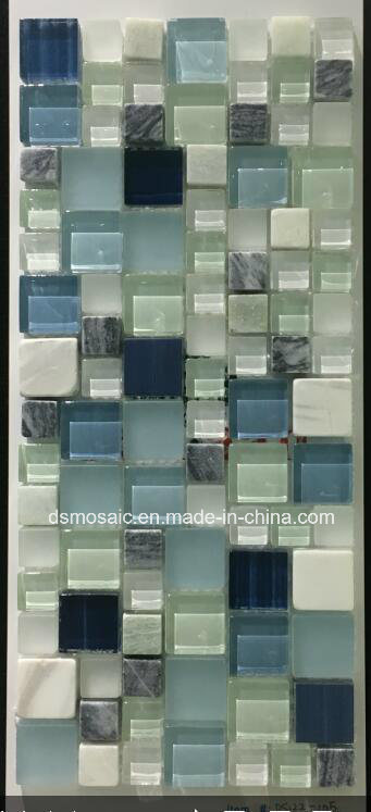 Light Blue Glass and Marble Mosaic Tile for Wall Decoration