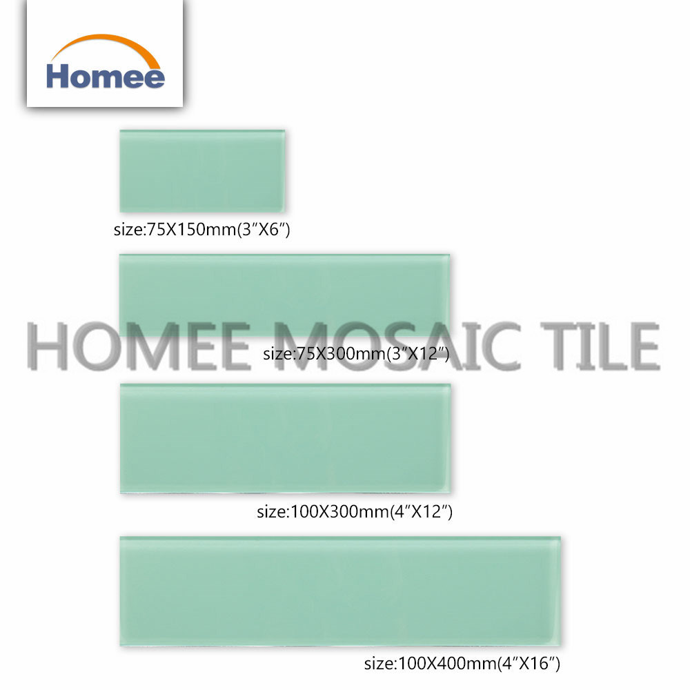 Customized Bathroom Glass Tiles Green Glass Subway Mosaic Tile Sheet