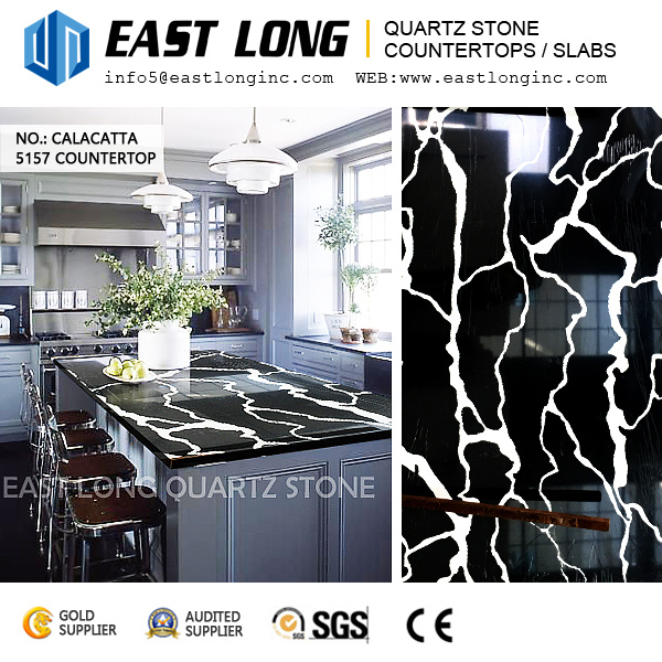 Customized Black Calacatta Aartificial Quartz Stone Wall Panel