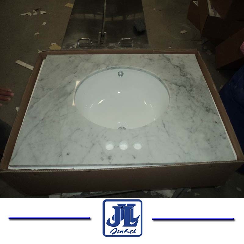 Polished Marble Vanity Top White Carrara for Bathroom