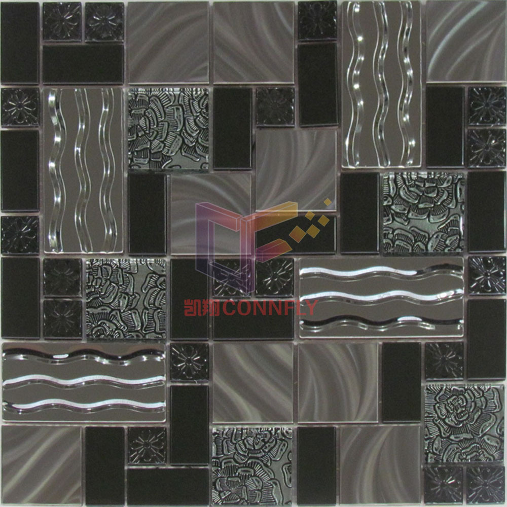 Flower and Wave Pattern Stainless Steel Glass Mosaic Tiles (CFM907)