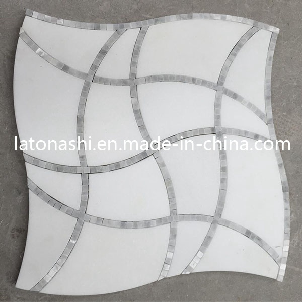 Carrara White Marble Waterjet Patterns, Thassos Waterjet Mosaic Tiles