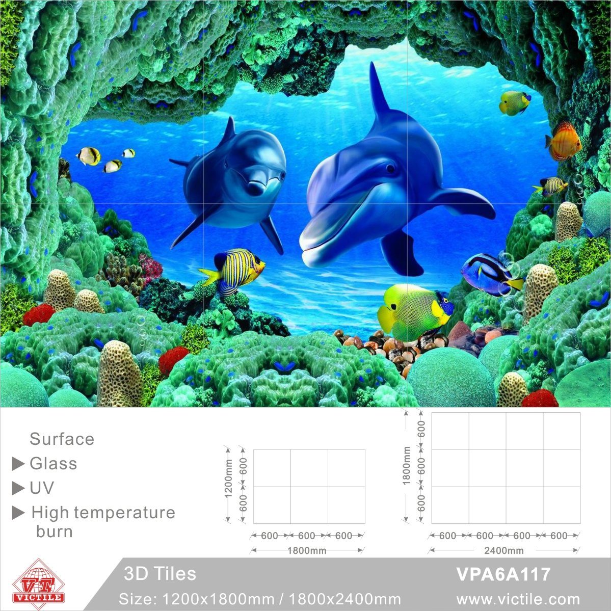 Ceramic Tile 3D Art Background for Building Material (VPA6A117, 1200X1800mm, 1800X2400mm)