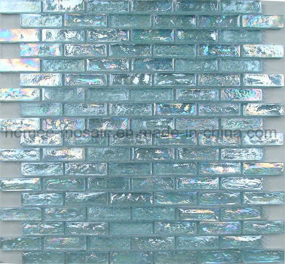Cheap Price Strip Tile Blue Iridescent Glass Mosaic