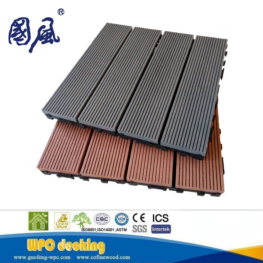 Outdoor DIY Interlocking Plastic Base Deck Tile Wood Plastic Composite WPC