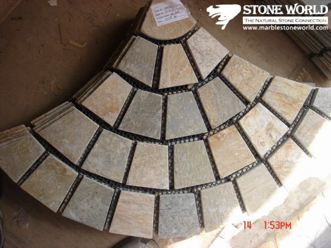 Mesh Yellow Flagstone Mosaic Tiles for Wall (mm087)