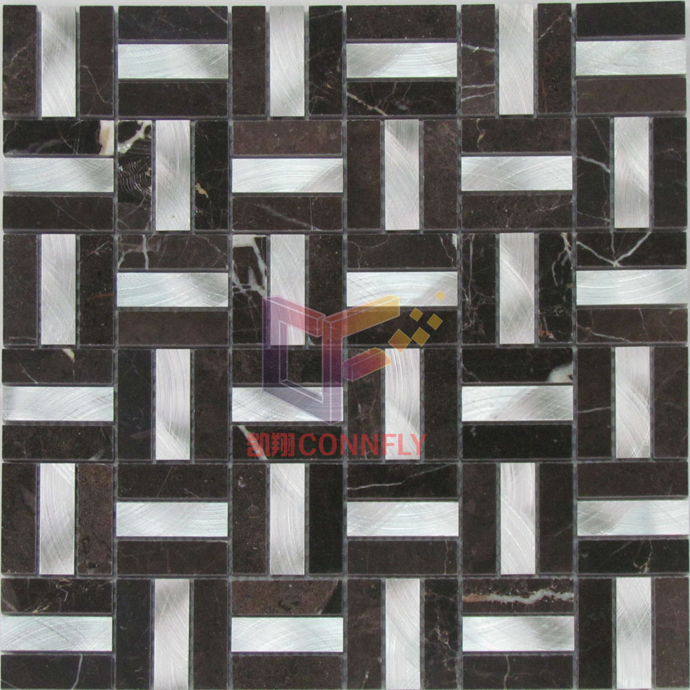 Black Marquina Stone Mix Metal mosaic (CFA37)